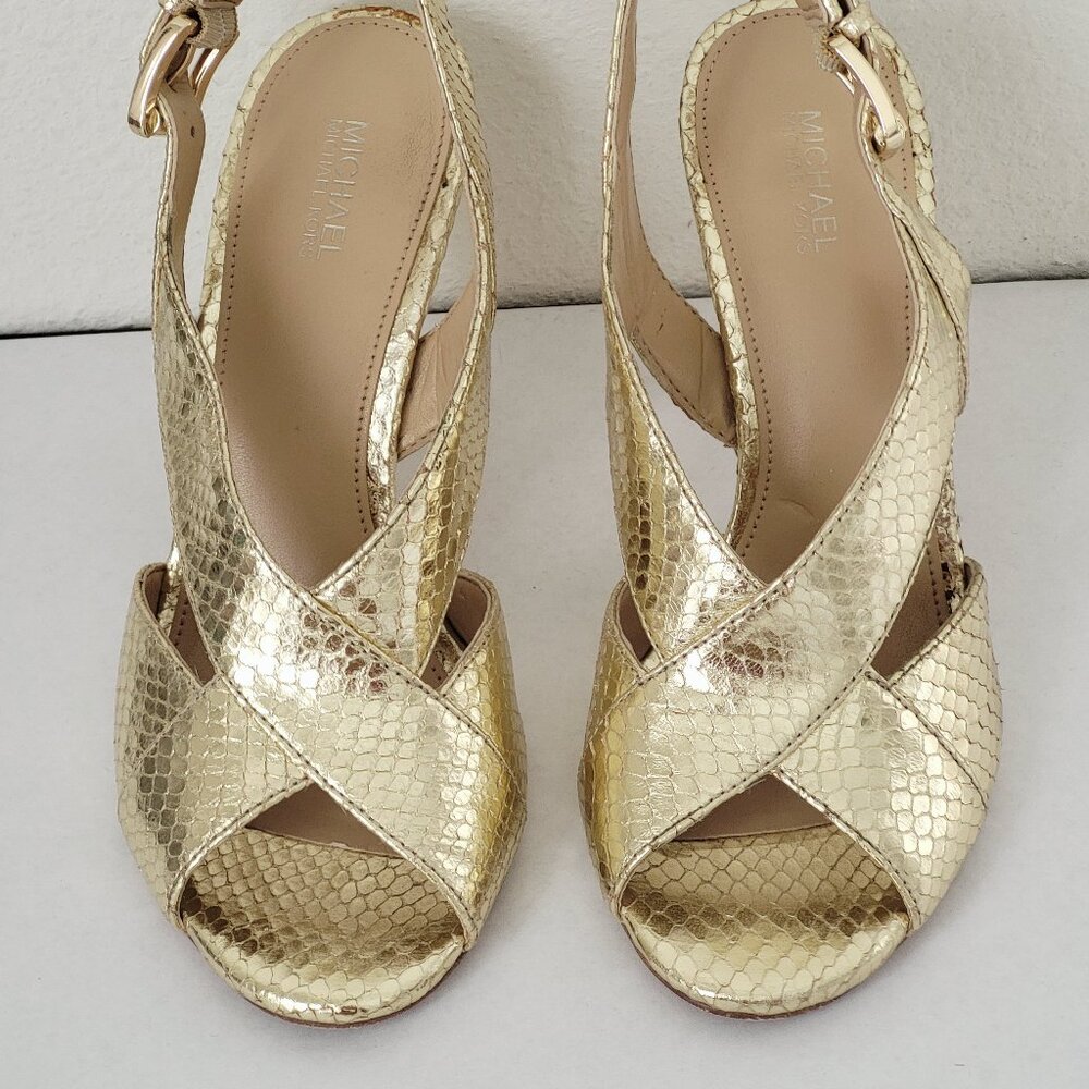 Michael Michael Kors Becky Ankle Strap Criss Cross Metallic Sandals Size 6.5